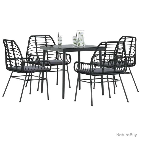 Ensemble � manger de jardin et coussins 5 pcs noir rotin verre