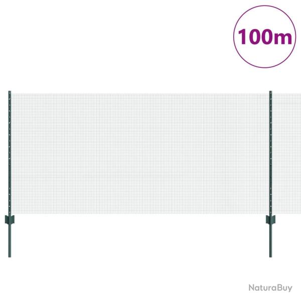 Clture en fil soud avec 44 poteaux U verts 1x100 m en acier