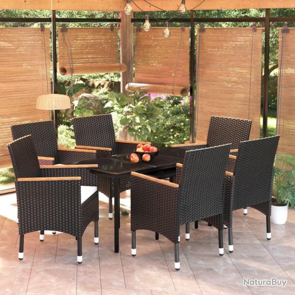 Ensemble � manger de jardin avec coussins 7 pcs Noir
