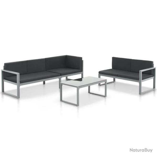 Salon de jardin 3 pcs et coussins Aluminium Noir