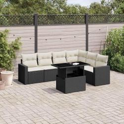 Salon de jardin 7 pcs avec coussins noir r&eacute;sine tress&eacute;e