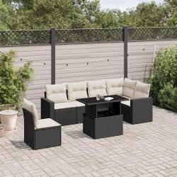 Salon de jardin 7 pcs avec coussins noir r&eacute;sine tress&eacute;e