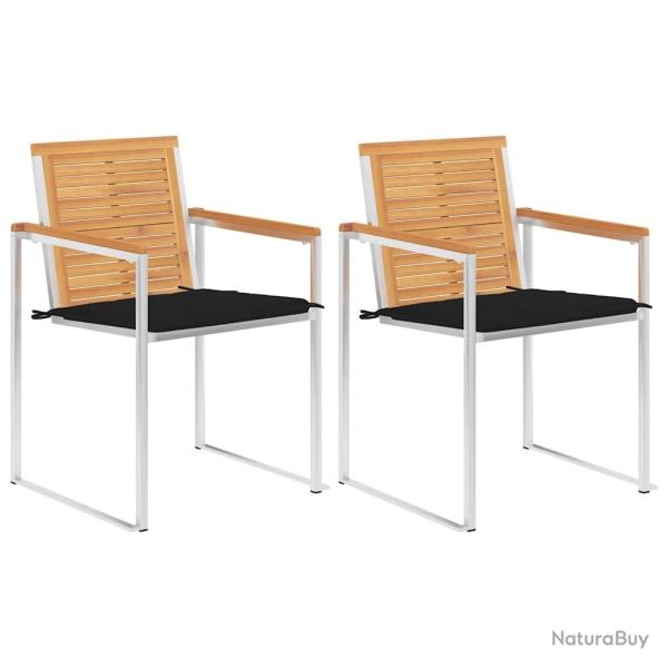 Chaises de jardin avec coussins lot de 2 Teck solide et acier