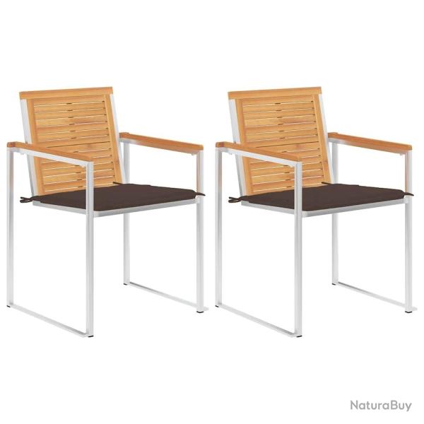Chaises de jardin avec coussins lot de 2 Teck solide et acier