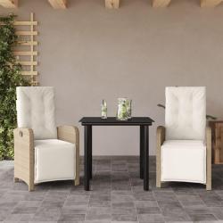 Ensemble de bistro 3 pcs avec coussins beige r&eacute;sine tress&eacute;e