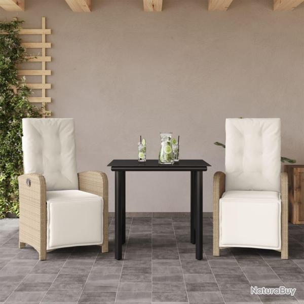 Ensemble de bistro 3 pcs avec coussins beige r�sine tress�e