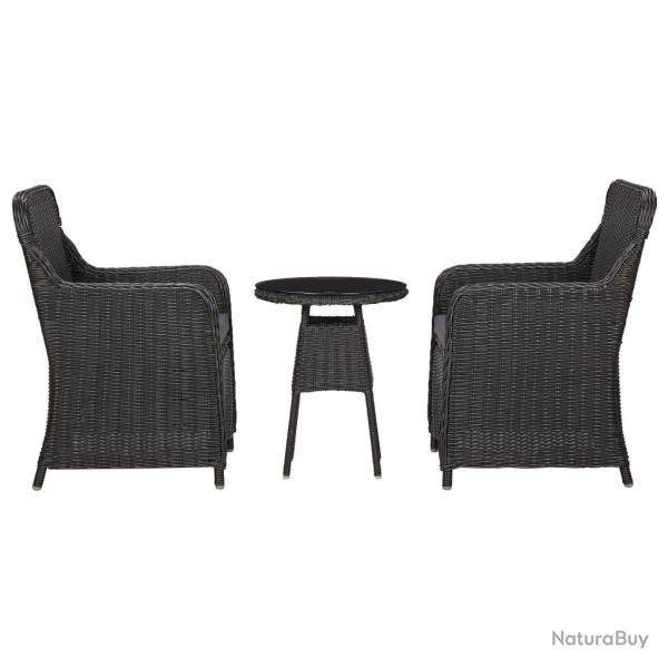 Mobilier de bistro 3 pcs avec coussins Rsine tresse Noir