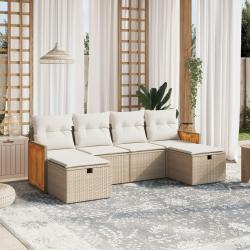 Salon de jardin avec coussins 6 pcs beige r&eacute;sine tress&eacute;e