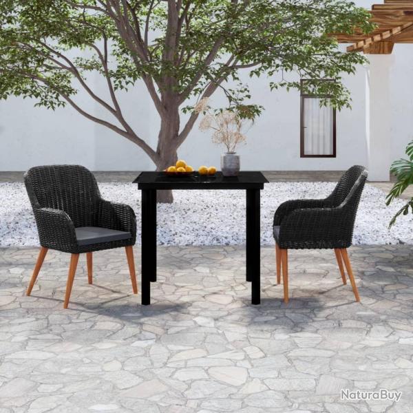 Ensemble � manger de jardin avec coussins 3 pcs noir