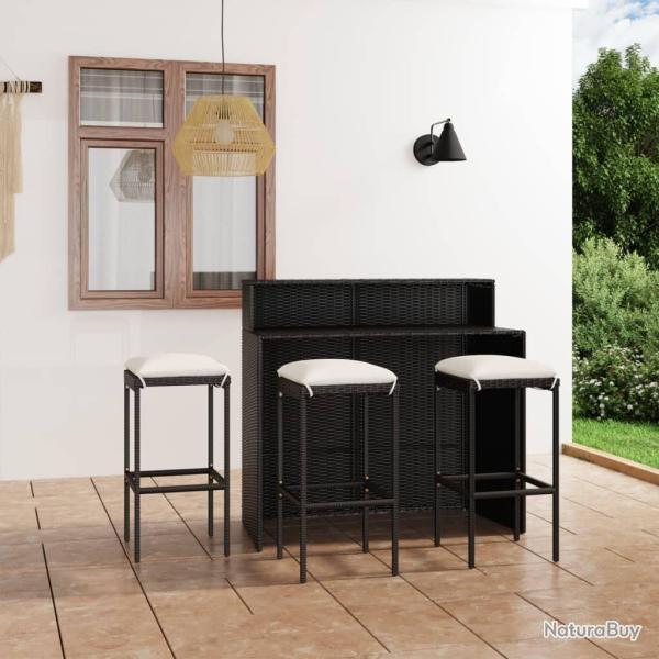 Ensemble de bar de jardin avec coussins 4 pcs Noir