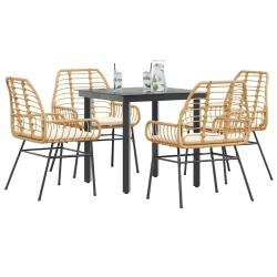 Ensemble &agrave; manger jardin coussins 5pcs marron poly rotin verre