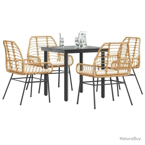 Ensemble � manger jardin coussins 5pcs marron poly rotin verre