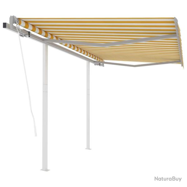 Auvent rtractable automatique et poteaux 3x2,5m Jaune et blanc