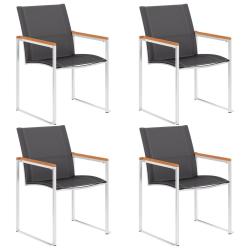 Chaises de jardin lot de 4 Textil&egrave;ne et acier inoxydable Gris