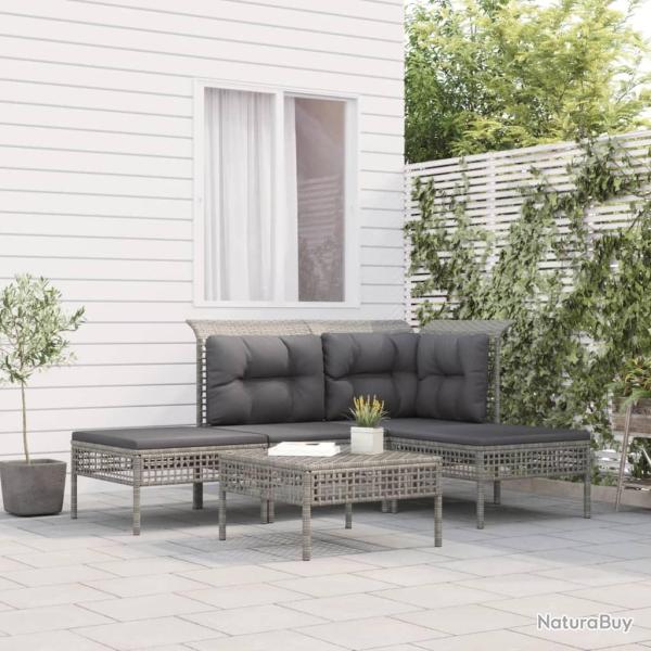Salon de jardin 5 pcs avec coussins Gris R�sine tress�e