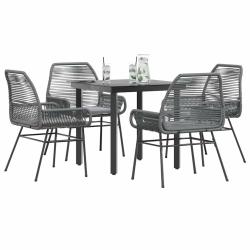 Ensemble &agrave; manger jardin coussins 5 pcs gris poly rotin verre