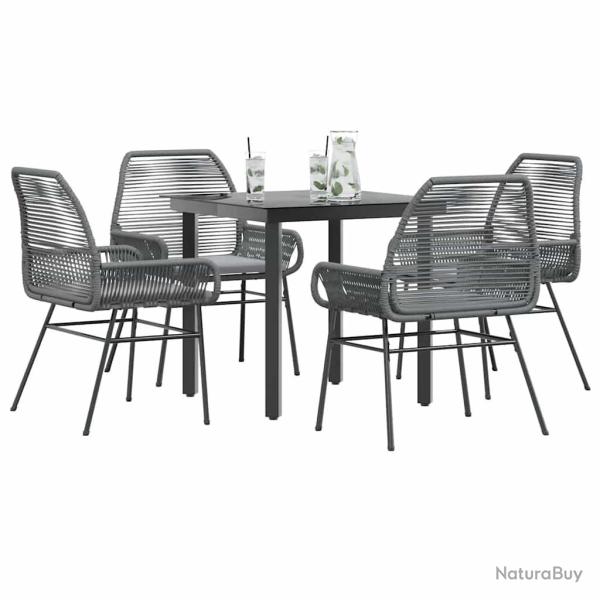 Ensemble � manger jardin coussins 5 pcs gris poly rotin verre