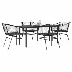 Ensemble &agrave; manger de jardin et coussins 5 pcs noir rotin verre