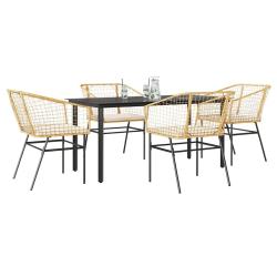 Ensemble &agrave; manger jardin coussins 5pcs marron poly rotin verre