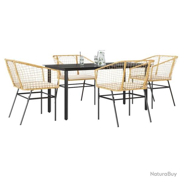 Ensemble � manger jardin coussins 5pcs marron poly rotin verre