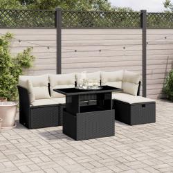 Salon de jardin 6 pcs avec coussins noir r&eacute;sine tress&eacute;e