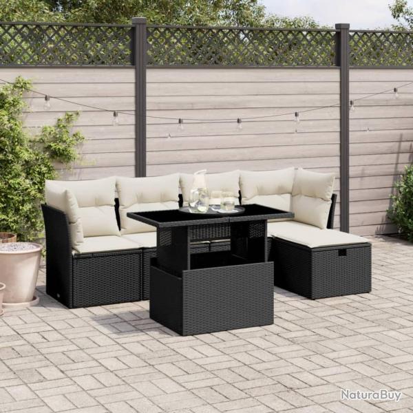 Salon de jardin 6 pcs avec coussins noir r�sine tress�e
