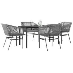 Ensemble &agrave; manger jardin coussins 5 pcs gris poly rotin verre