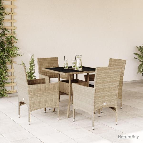 Ensemble � manger de jardin et coussins 5 pcs beige rotin verre