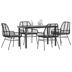Ensemble &agrave; manger de jardin et coussins 5 pcs noir rotin verre