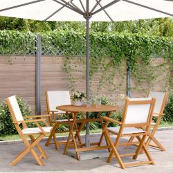 Ensemble &agrave; manger de jardin 5 pcs blanc cr&egrave;me tissu bois massif
