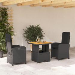 Ensemble &agrave; manger de jardin avec coussins 3 pcs Noir