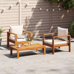 Salon de jardin avec coussins 3 pcs bois massif d'acacia
