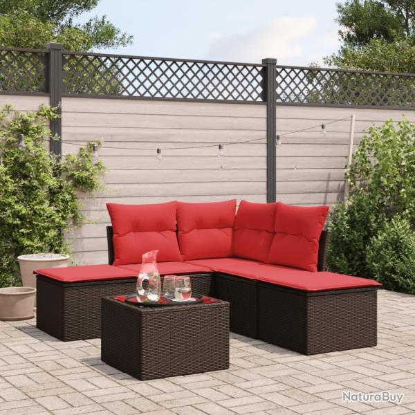 Salon de jardin 6 pcs avec coussins marron r�sine tress�e
