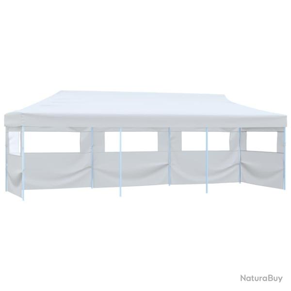 Tente de rception escamotable pliable avec 5 parois 3x9m Blanc