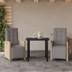 Ensemble de bistro 3 pcs avec coussins beige r&eacute;sine tress&eacute;e