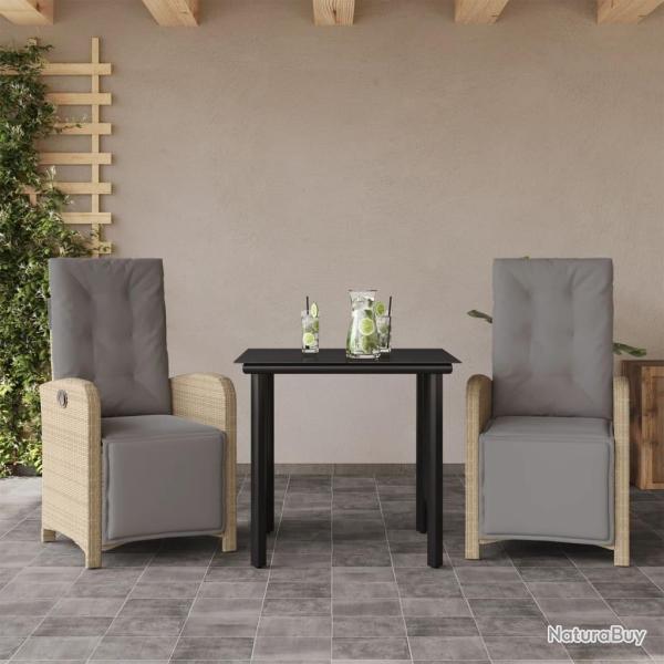 Ensemble de bistro 3 pcs avec coussins beige r�sine tress�e