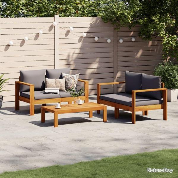 Salon de jardin avec coussins 3 pcs bois massif d'acacia