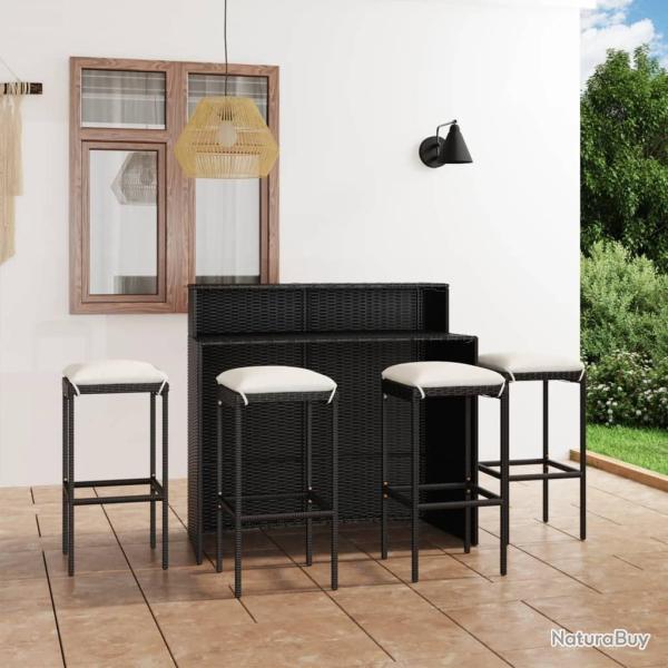Ensemble de bar de jardin avec coussins 5 pcs Noir