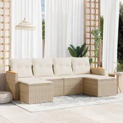 Salon de jardin avec coussins 6 pcs beige r&eacute;sine tress&eacute;e