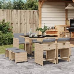 Ensemble &agrave; manger de jardin et coussins 9 pcs m&eacute;lange beige