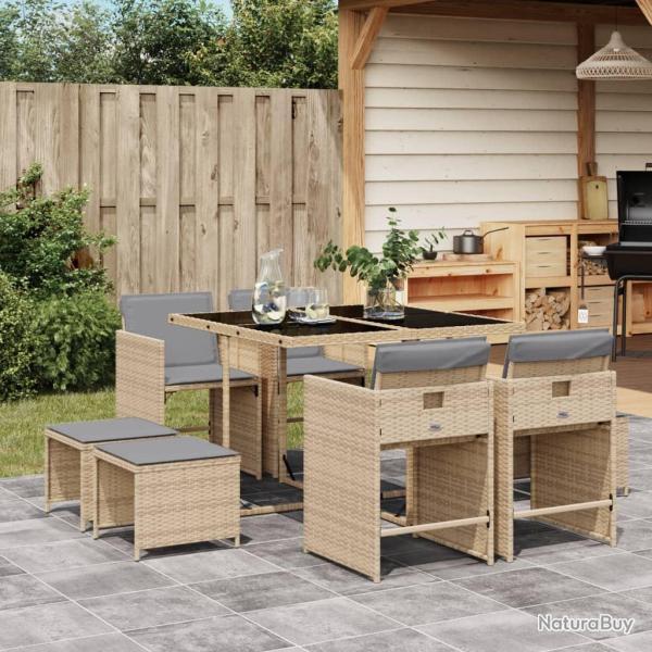 Ensemble � manger de jardin et coussins 9 pcs m�lange beige