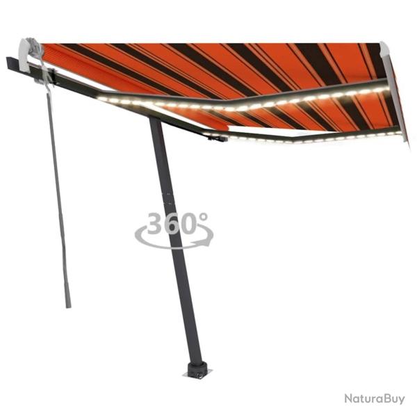 Auvent manuel r�tractable avec LED 350x250 cm Orange et marron