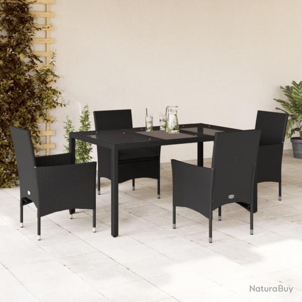 Ensemble � manger de jardin et coussins 5 pcs noir rotin verre