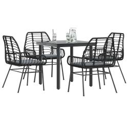 Ensemble &agrave; manger de jardin et coussins 5 pcs noir rotin verre
