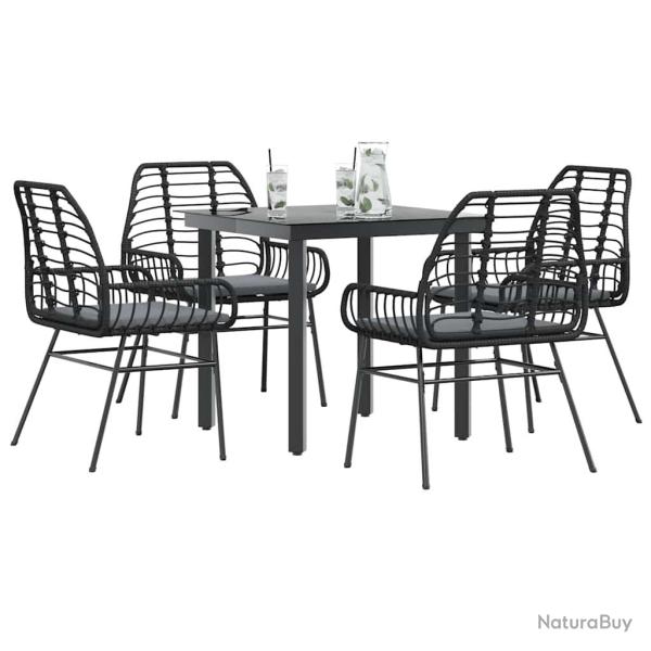 Ensemble � manger de jardin et coussins 5 pcs noir rotin verre