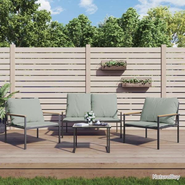 Salon de jardin avec coussins 3 pcs anthracite acier