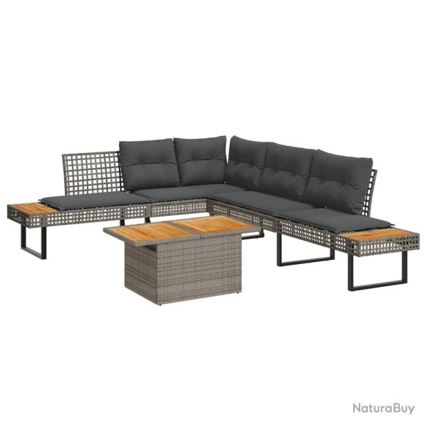 Salon de jardin avec coussins 5 pcs gris r�sine tress�e acacia