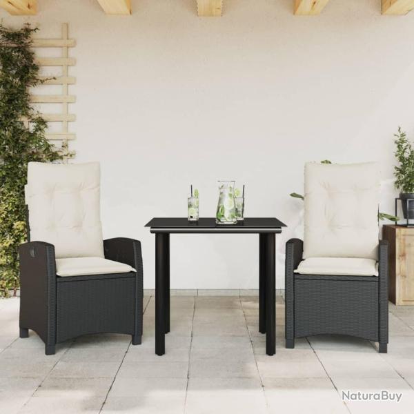 Ensemble � manger de jardin avec coussins 3 pcs Noir