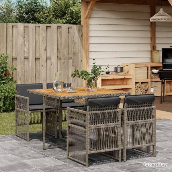 Ensemble � manger de jardin 5 pcs coussins gris r�sine tress�e