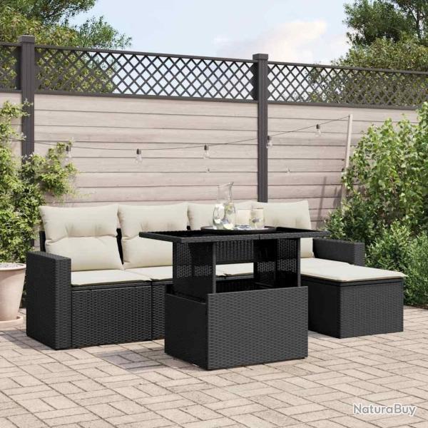 Salon de jardin 6 pcs avec coussins noir r�sine tress�e